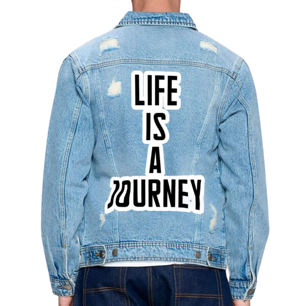 Life is a Journey Men's Distressed Denim Jacket.