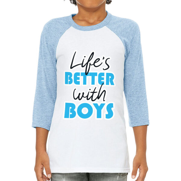 Kids' baseball t-shirt with humorous printed quotes.