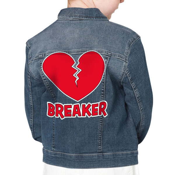 Kids' denim jacket with cute saying and heart print.