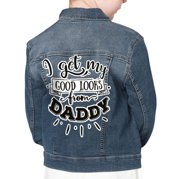 Kids' denim jacket with cool and funny printed designs.