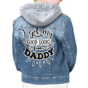 Trendy denim jacket with cool and funny printed designs.