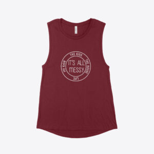 It’s All Messy" Women's Jersey Muscle Tank in black, laid flat.