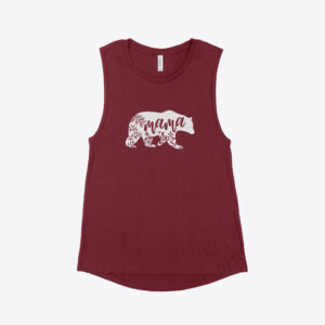 Mama Bear" Women's Jersey Muscle Tank in charcoal gray, laid flat.